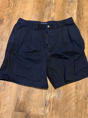 Men's Flat Front Navy Shorts with Pleats